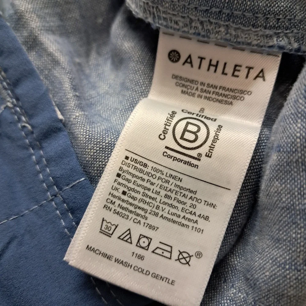 Athleta Pants Womens 8 Blue Cabo Linen Jogger Elastic Waist Drawstring Pockets